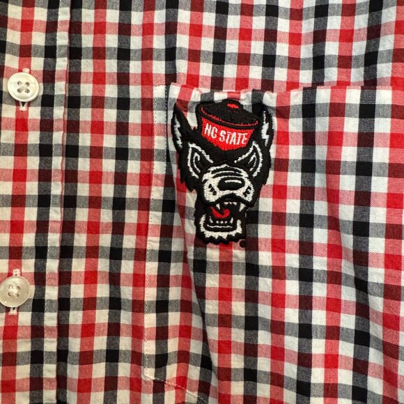NC State “Horn Legend” Gingham Button-Down Shirt Men’s Small – Red Black White - Picture 5 of 7